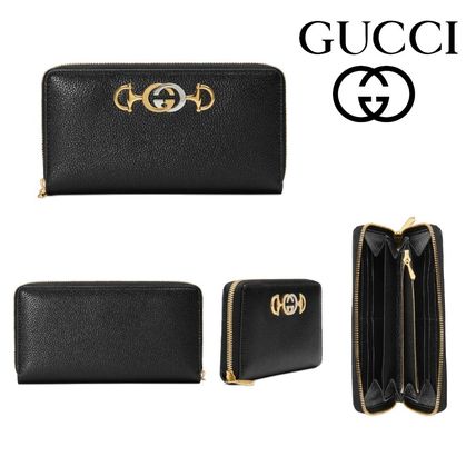 GUCCI 2019 20AW Gucci Zumi Grainy Leather Zip Around Wallet 570661 1B90X 1000 