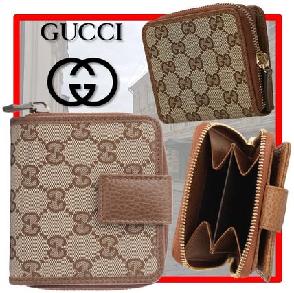 GUCCI Unisex Street Style Leather Folding Wallets 