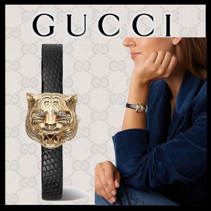 GUCCI Casual Style Unisex Square Party Style 18K Gold With Jewels 