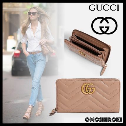 GUCCI GG Marmont 2020 SS Calfskin Plain Leather Long Wallet Logo Long Wallets 