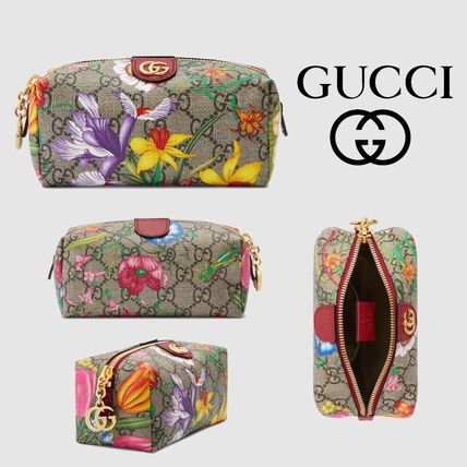 GUCCI Ophidia 2020 Cruise Flower Patterns Canvas Leather Logo PouchesCosmetic Bags 