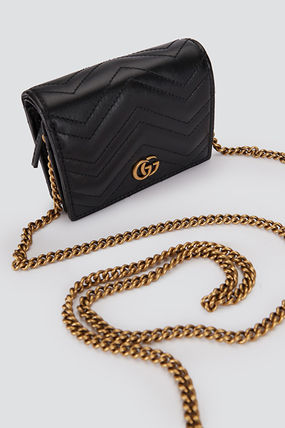 GUCCI GG Marmont Chain Plain Leather Chain Wallet Logo Accessories 
