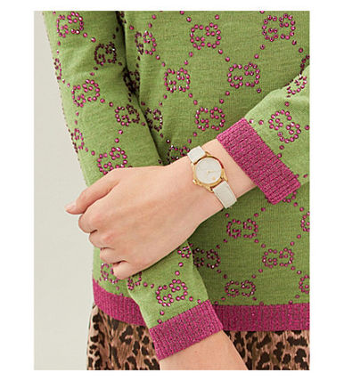 GUCCI Street Style Leather Round Elegant Style Analog Watches 