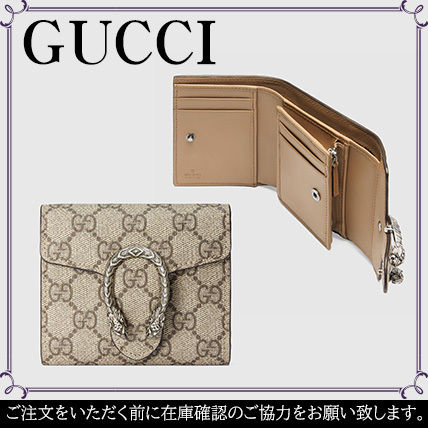 GUCCI Dionysus Monogram Unisex Canvas Suede Folding Wallet Logo 