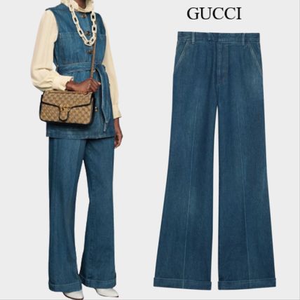 GUCCI 2020 SS Marble Washed Denim Flare Trousers