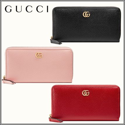 GUCCI GG Marmont Unisex Plain Leather Long Wallet Logo Long Wallets