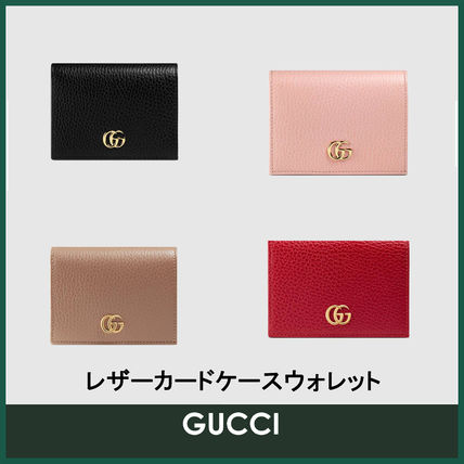 GUCCI GG Marmont 2019 20AW Studded Plain Leather Folding Wallet Small Wallet