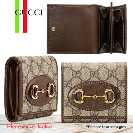 GUCCI 1955 Horsebit 2020 21AW Monogram Calfskin Canvas Bi color Plain Folding Wallet