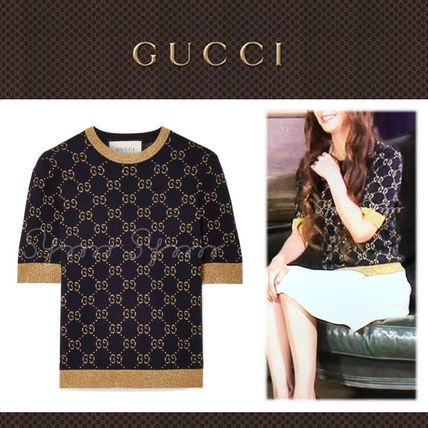 GUCCI 2018 19AW Monogram Cotton Short Sleeves Elegant Style 