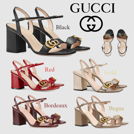 GUCCI 2019 SS Open Toe Plain Leather Block Heels Elegant