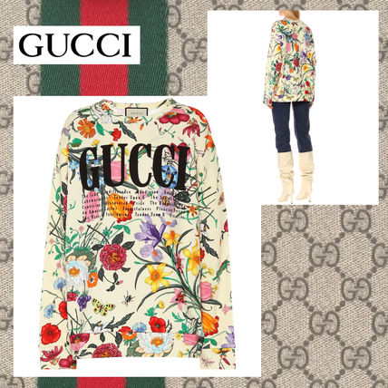 GUCCI 2019 SS Flower Patterns Long Sleeves Cotton Medium Oversized Logo 