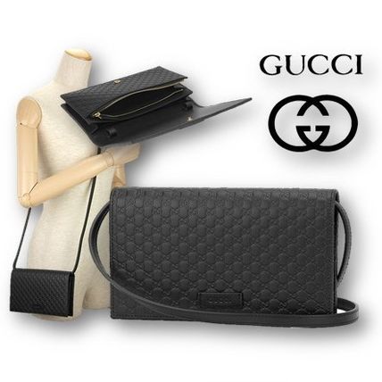 GUCCI Casual Style Plain Leather Crossbody Formal Style Logo 