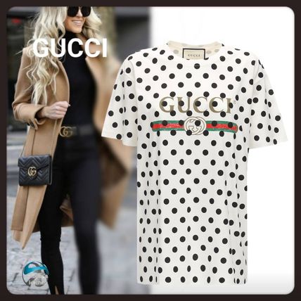 GUCCI 2020 SS Crew Neck Dots Cotton Medium Short Sleeves Oversized Logo 