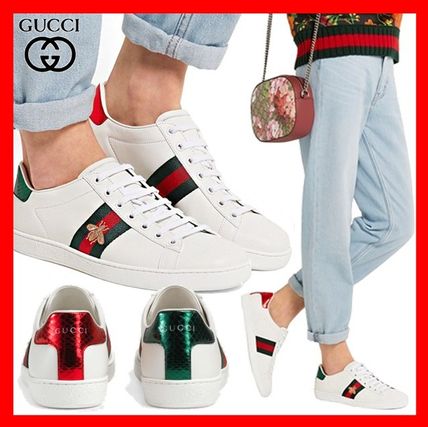 GUCCI Ace Casual Style Unisex Street Style Leather Low Top Sneakers 