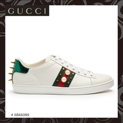 GUCCI Round Toe Leather Low Top Sneakers 
