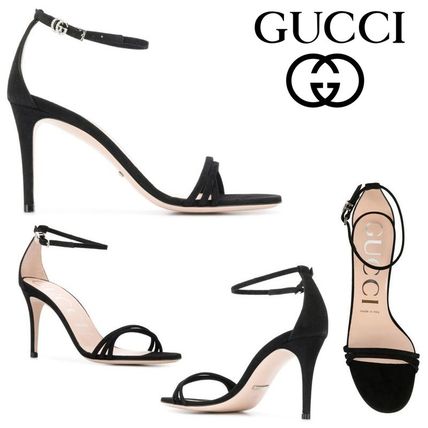 GUCCI 2020 SS Open Toe Casual Style Suede Plain Leather Pin Heels 