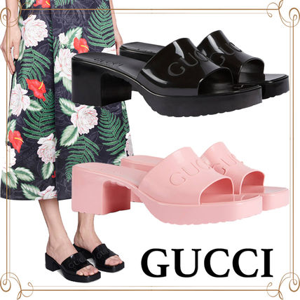 GUCCI 2020 21AW Open Toe Square Toe Platform Rubber Sole Casual Style Plain