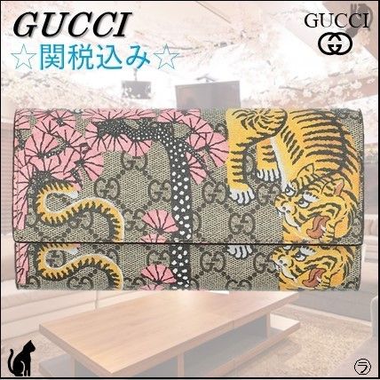 GUCCI 2019 20AW Leopard Patterns Unisex Street Style Leather Long Wallets 