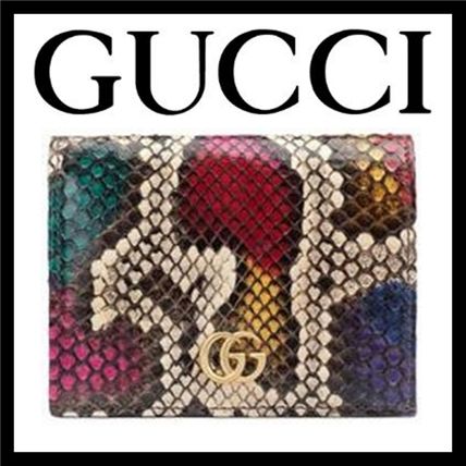 GUCCI Unisex Leather Python Small Wallet Logo Folding Wallets 