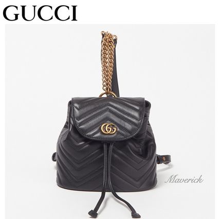 GUCCI GG Marmont Casual Style Plain Leather Elegant Style Logo Backpacks 