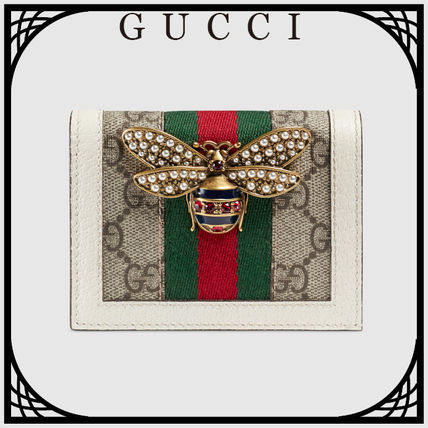 GUCCI 2019 Cruise Stripes Leather Folding Wallet Logo Card Holders 476072 9I6QT 9753 