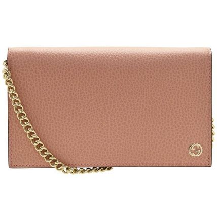 GUCCI 2019 Cruise Plain Leather Long Wallet Chain Wallet Logo Long Wallets 