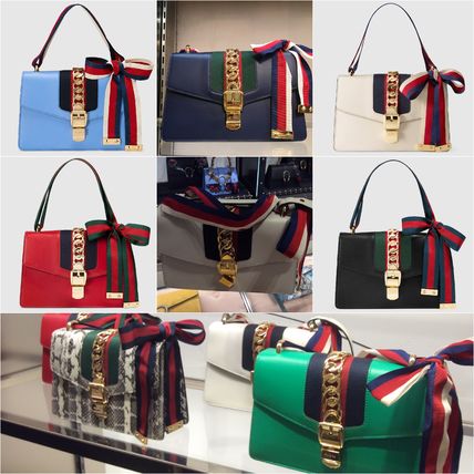 GUCCI Sylvie 2019 SS 2WAY Plain Leather Elegant Style Handbags 