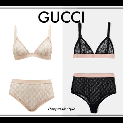 GUCCI Monogram Blended Fabrics Lace Logo Lingerie Sets 