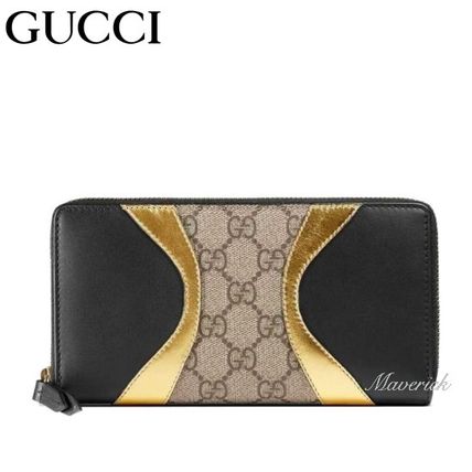 GUCCI GG Supreme Calfskin Bi color Leather Logo Long Wallets 