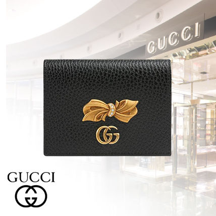 GUCCI 2017 18AW Plain Leather Folding Wallet Card Holders 