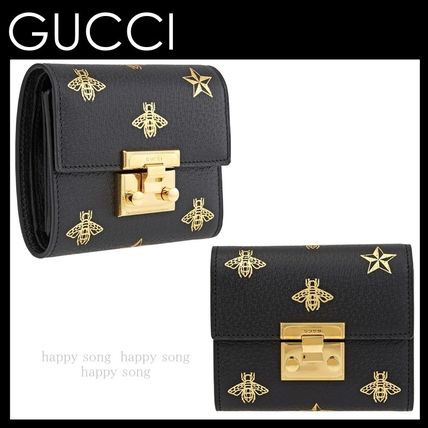 GUCCI 2020 SS Unisex Leather Folding Wallet Small Wallet Logo 