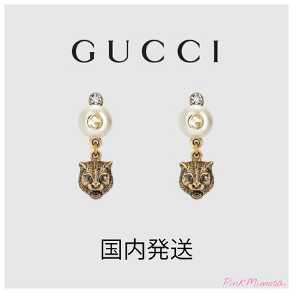 GUCCI 2019 20AW Feline Earrings With Resin Pearls 434727 I7358 8062 