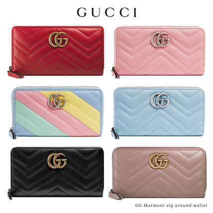 GUCCI GG Marmont 2020 21AW Monogram Blended Fabrics Plain Leather Long Wallet
