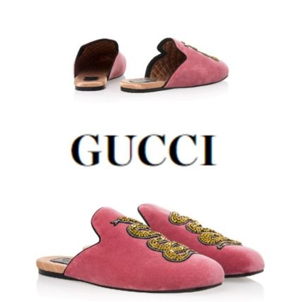 GUCCI GUCCI Lawrence Princetown Velvet Snake Sandal Pink #472162 