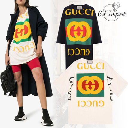 GUCCI 2019 20AW Crew Neck Unisex Cotton Long Oversized Puff Sleeves Logo 