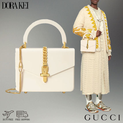 GUCCI Sylvie Chain Plain Leather Elegant Style Crossbody Shoulder Bags 