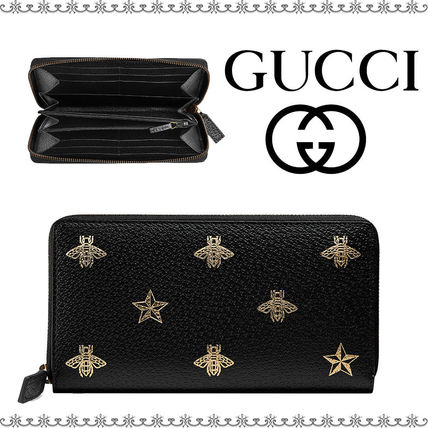 GUCCI Bee Star Leather Zip Around Wallet 495062 DJ2KT 8474 