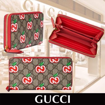 GUCCI GG Supreme 2020 21AW Canvas Blended Fabrics Leather Long Wallet Logo 
