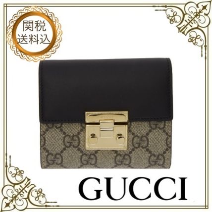 GUCCI 2020 SS Monogram Canvas Leather Folding Wallet Card Holders 