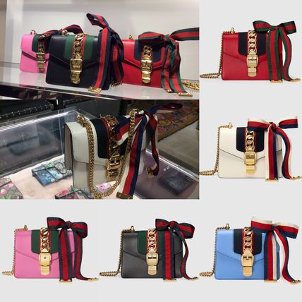 GUCCI Sylvie 2019 SS 2WAY Plain Leather Party Style Shoulder Bags 