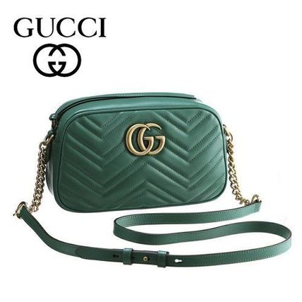 GUCCI GG Marmont Plain Leather Shoulder Bags 
