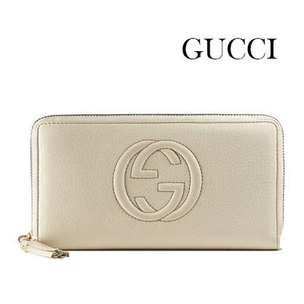 GUCCI Unisex Plain Leather Long Wallet Logo Long Wallets 308004 A7M0G 9022 