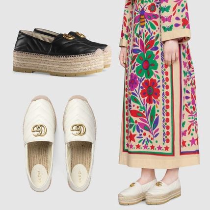 GUCCI Platform Blended Fabrics Leather Espadrille Shoes 