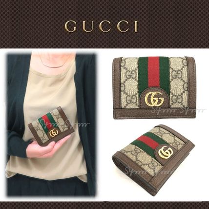 GUCCI Ophidia Monogram Unisex Leather Small Wallet Folding Wallets 