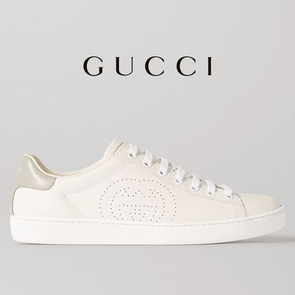 GUCCI Ace Casual Style Plain Leather Logo Low Top Sneakers 