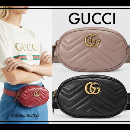 GUCCI GG Marmont Casual Style 3WAY Plain Leather Logo Hip Packs 