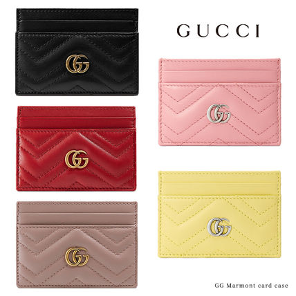 GUCCI GG Marmont 2020 21AW Monogram Blended Fabrics Leather Logo Card Holders