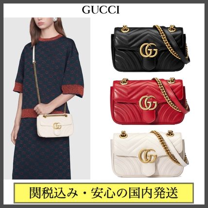 GUCCI GG Marmont Casual Style 2WAY Chain Plain Leather Party Style 