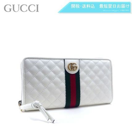GUCCI GG Marmont Stripes Blended Fabrics Plain Leather Long Wallet