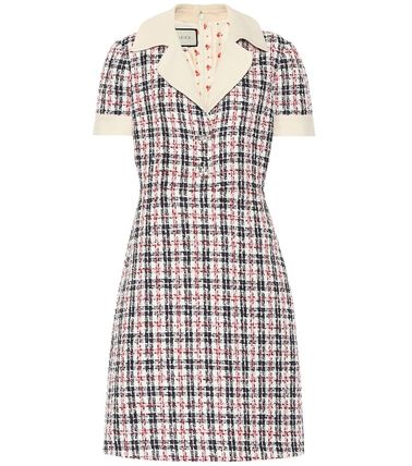 GUCCI Short Tweed Street Style Short Sleeves Elegant Style Dresses 
